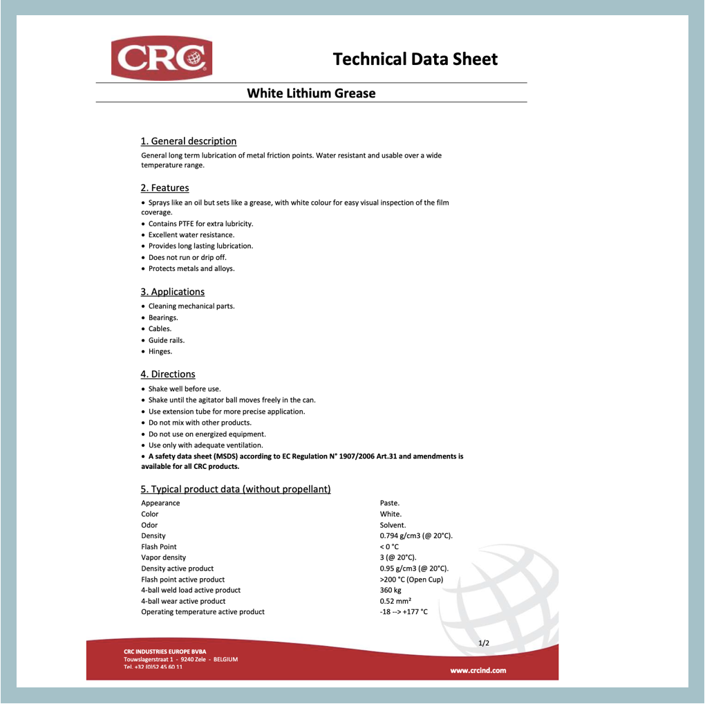 CRC White Lithium Grease Spray 500ml