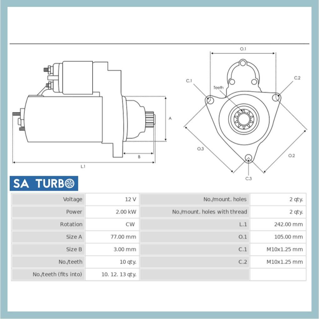 hyundai H100 2.6 - STR5028 Starter Motor